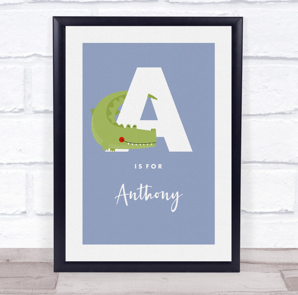 Initial Letter A With Alligator Personalised Children's Wall Art Print