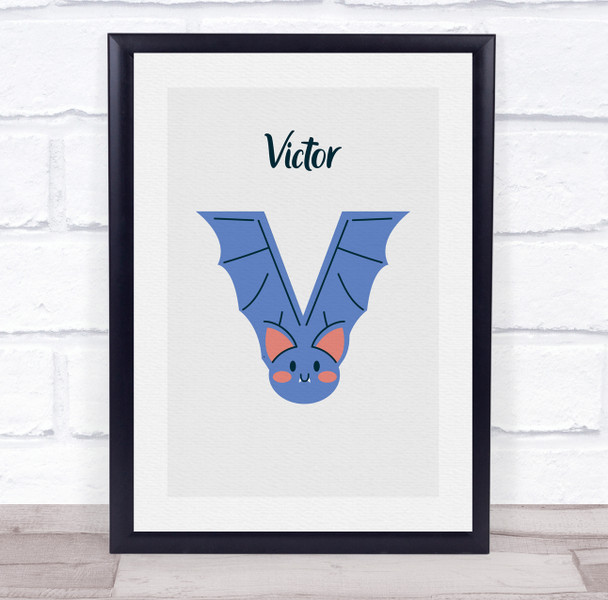 Vampire Bat Initial Letter V Personalised Children's Wall Art Print