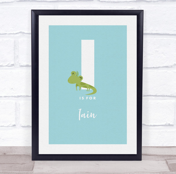 Initial Letter I With Iguana Personalised Children's Wall Art Print