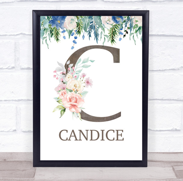 Floral Any Name Initial C Personalised Children's Wall Art Print