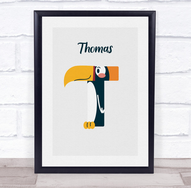 Toucan Initial Letter T Personalised Children's Wall Art Print