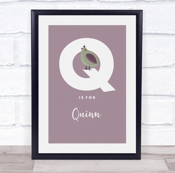 Initial Letter Q Quail Personalised Children's Wall Art Print