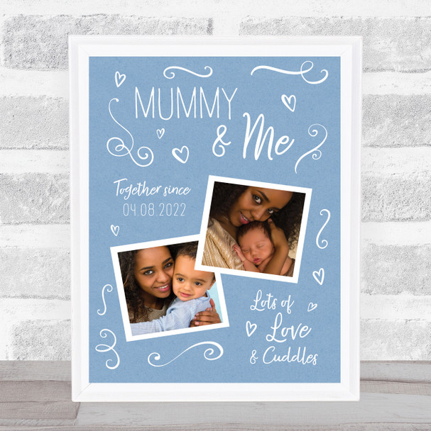 Mummy And Me Baby Photo Doodles Mother's Day Blue Birthday Gift Nursery Print
