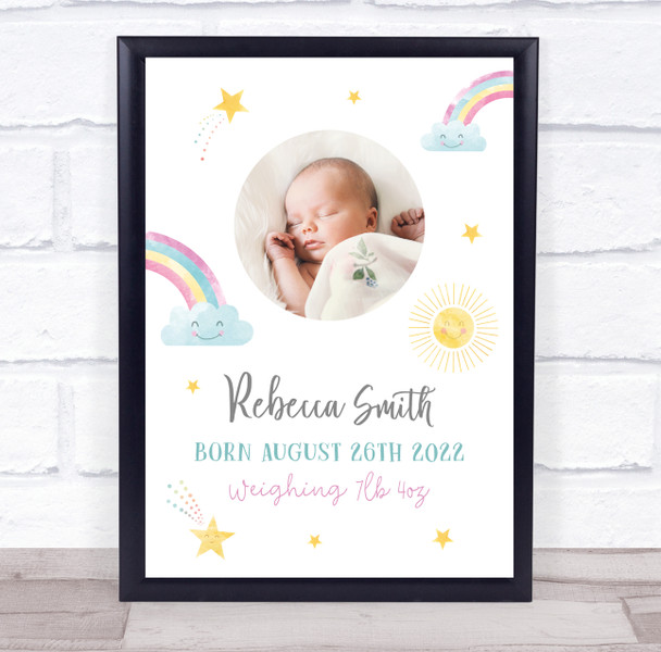 New Baby Birth Details Nursery Christening Rainbow Photo Keepsake Gift Print