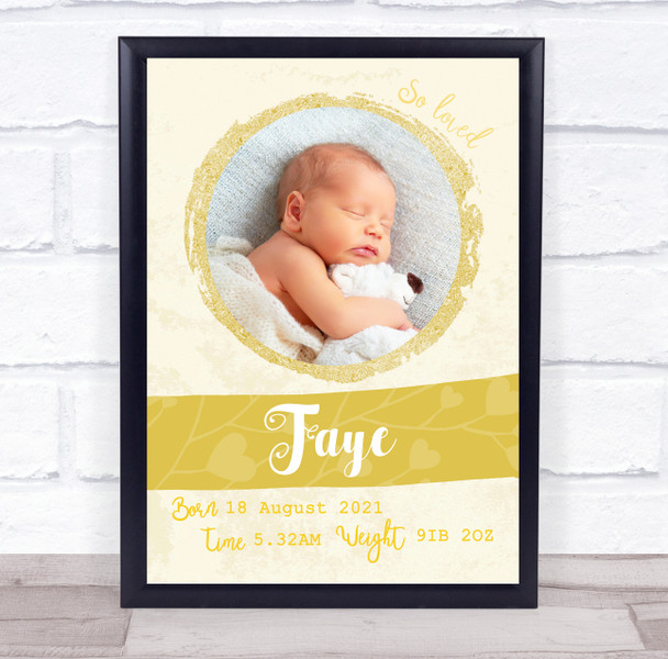 New Baby Birth Details Christening Nursery Yellow Circle Photo Gift Print