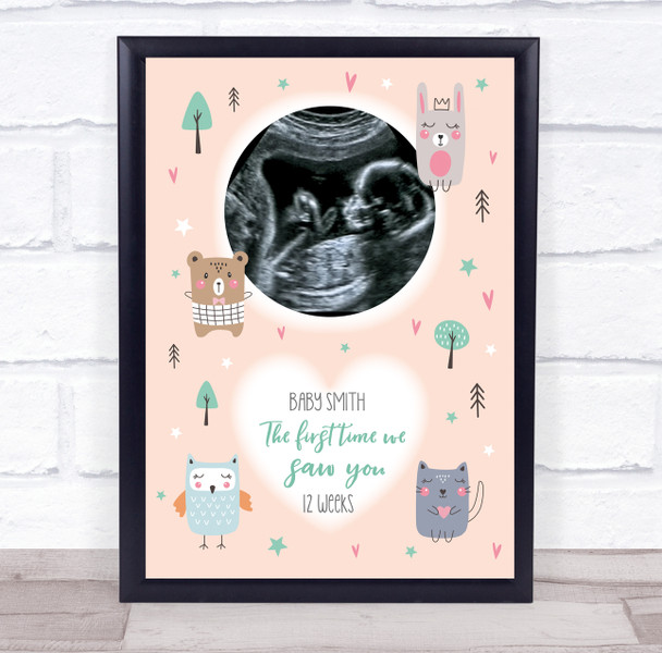 Baby Pregnancy Scan Picture Photo Peach Animals Keepsake Gift Print