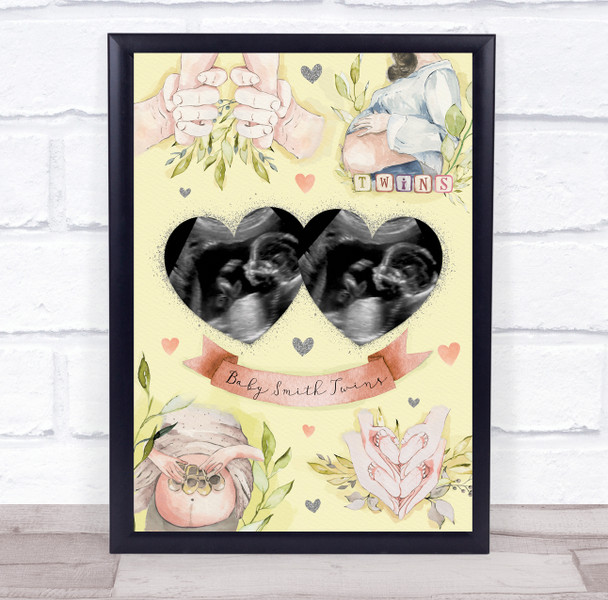 Yellow Baby Twins Pregnancy Scan Picture Photo Keepsake Gift Print