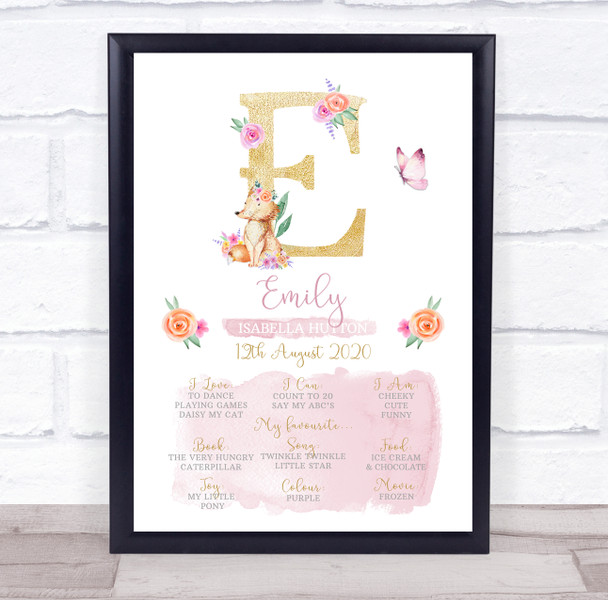 Any Age Birthday Favourite Things Interests Milestones Initial E Gift Print