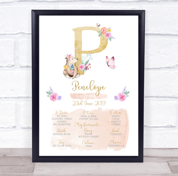 Any Age Birthday Favourite Things Interests Milestones Initial P Gift Print