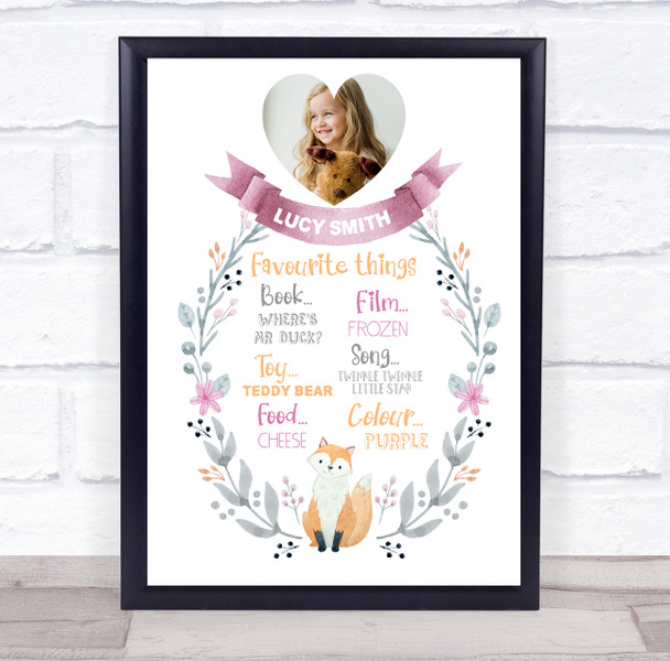 Fox Photo Nursery Baby Girl Child Favourite Things List Children's Print
