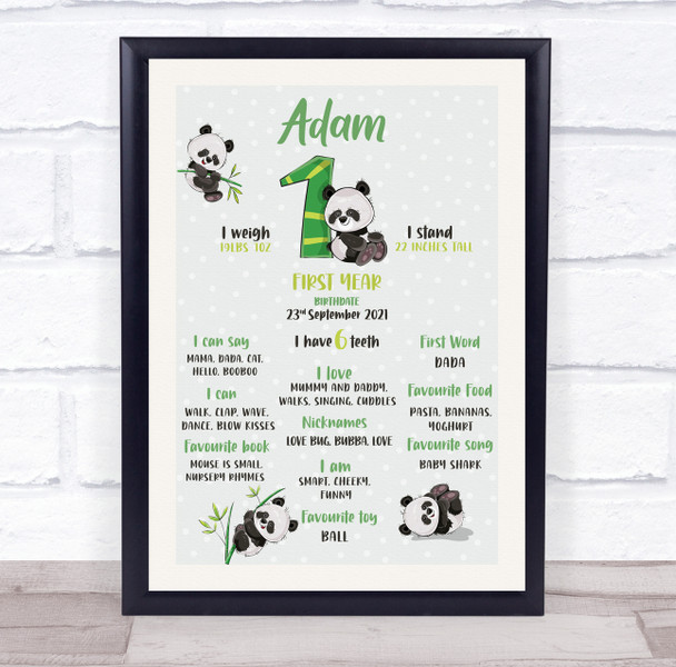 1st Birthday Favourite Things Milestones Achievements Interests Gift Print