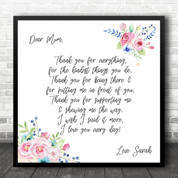 Floral Poem For Mum Square Personalised Gift Art Print