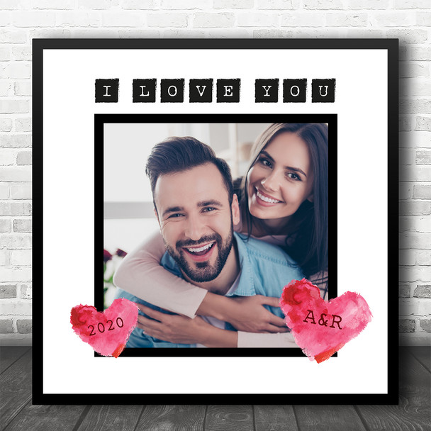 Love You Initials Year Scrapbook Style Photo Square Personalised Gift Art Print