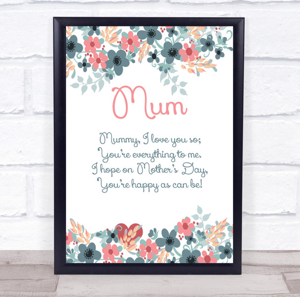 Mum Poem Pretty Pastel Flowers Personalised Gift Art Print