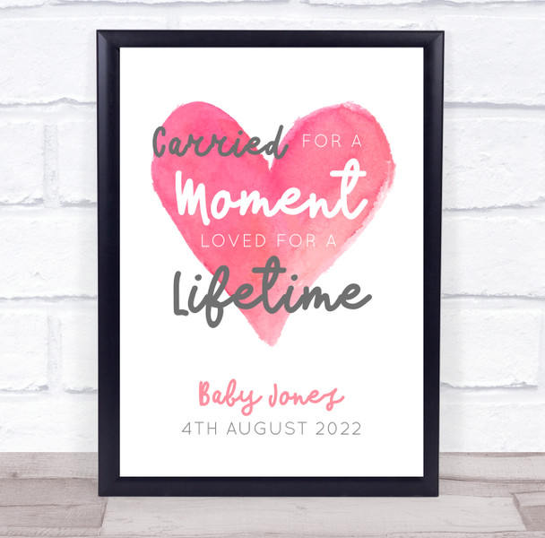 Carried For A Moment Baby Loss Miscarriage Memorial Pink Personalised Gift Print