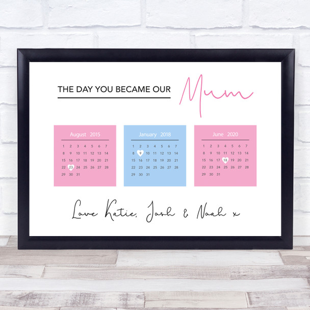 Minimal Day You Became Our Mum X3 Personalised Gift Art Print