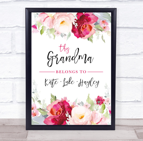 This Grandma Belongs To Flowers Red Personalised Gift Art Print