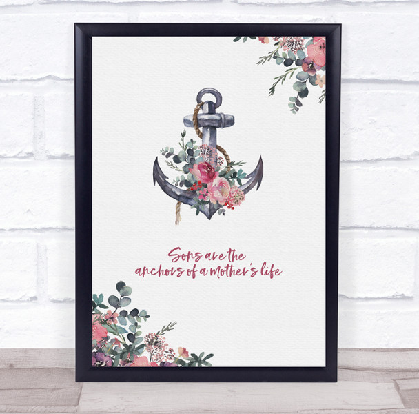 Watercolour Flowers Anchor Mother Personalised Gift Art Print