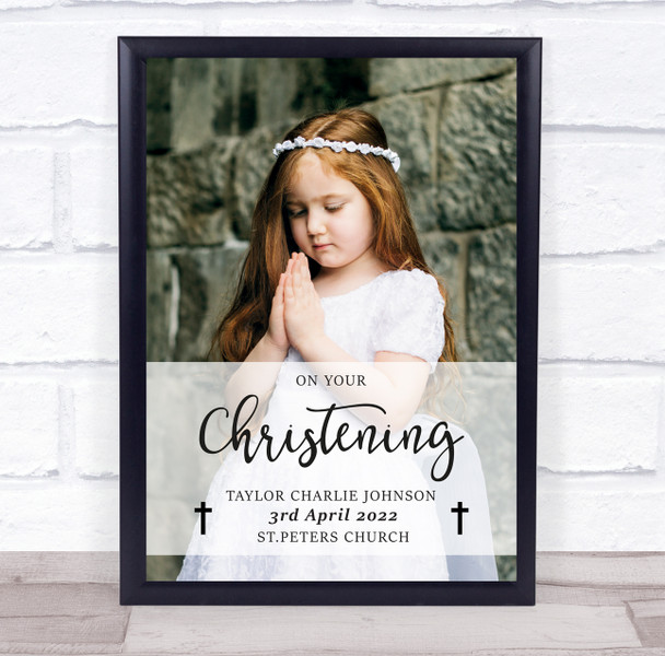 On Your Christening Day Photo Minimal Details Personalised Gift Art Print