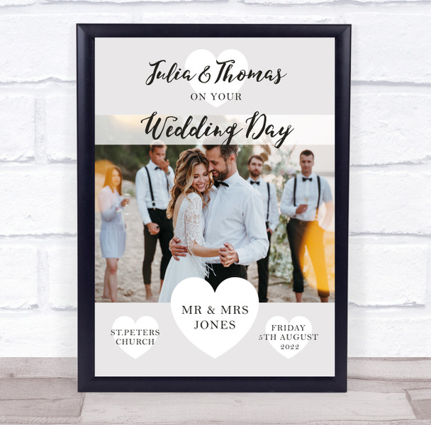 On Your Wedding Day Details Photo Minimal Hearts Personalised Gift Art Print