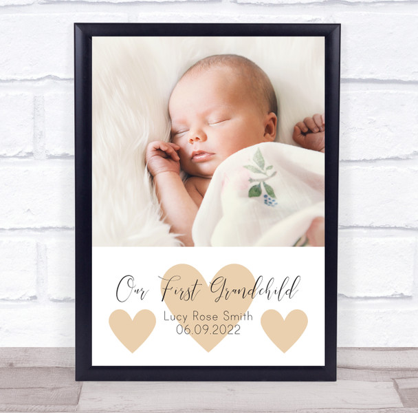 Our First Grandchild Photo Heart Quote Yellow Grandparents New Baby Gift Print
