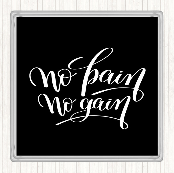 Black White No Pain No Gain Quote Coaster