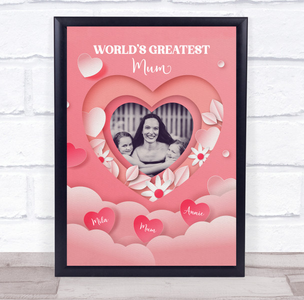 Red Hearts Mother's Day Photo Mum Personalised Gift Art Print
