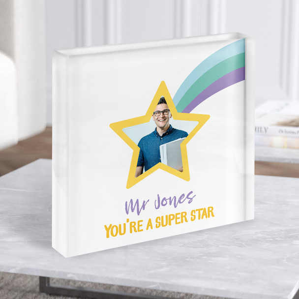 Superstar Teacher Thank You Photo Square Personalised Gift Acrylic Block