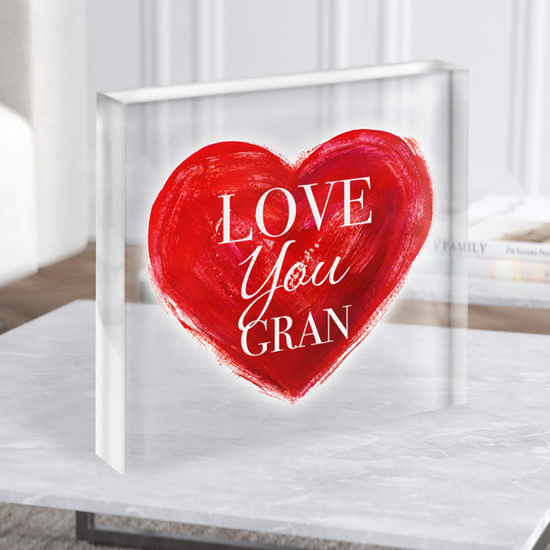 Painted Heart Love Gran Square Personalised Gift Acrylic Block