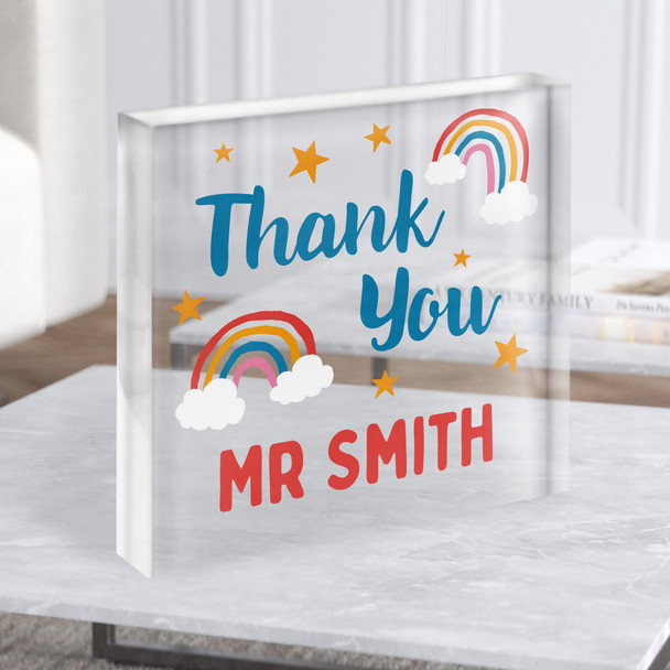 Thank You Teacher Rainbows Square Personalised Gift Acrylic Block