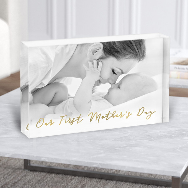 Black & White Photo & Text 1st Mother's Day Personalised Acrylic Block