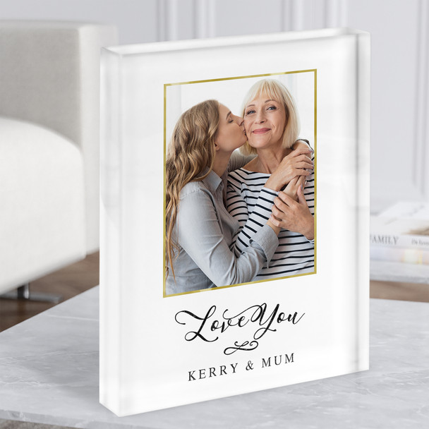 Gold Mother's Day Love You Mum Photo Personalised Acrylic Block