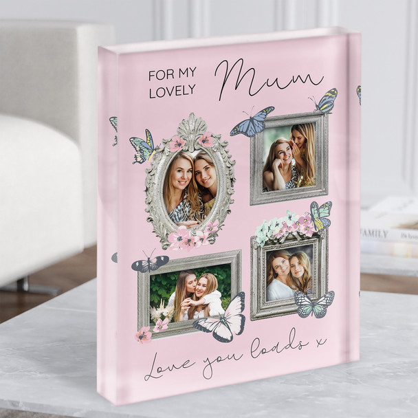 For My Lovely Mum Photo Frame Pink Personalised Acrylic Block