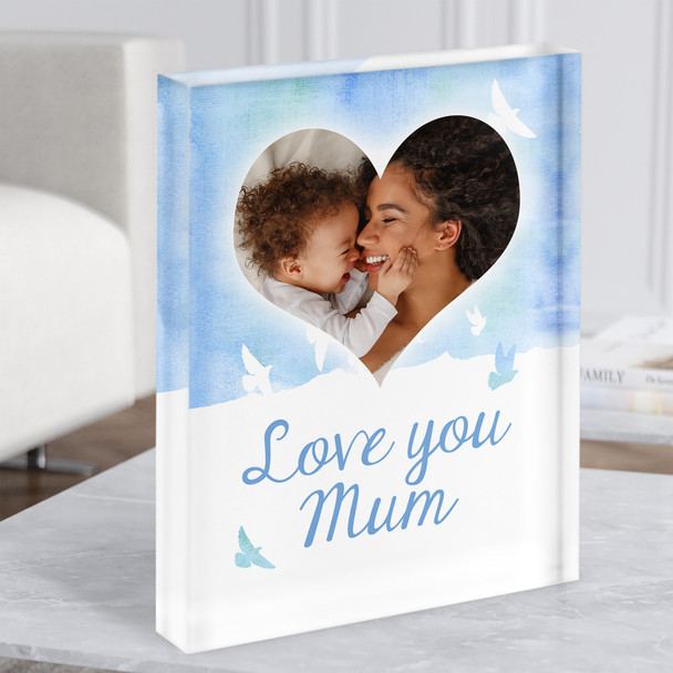 Photo Heart Mother's Day Sky Birds Personalised Acrylic Block