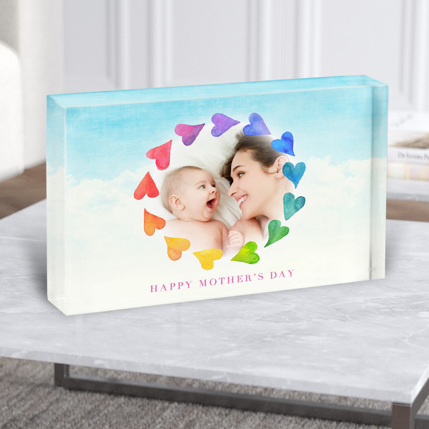 Rainbow Hearts Photo Mother's Day Personalised Acrylic Block