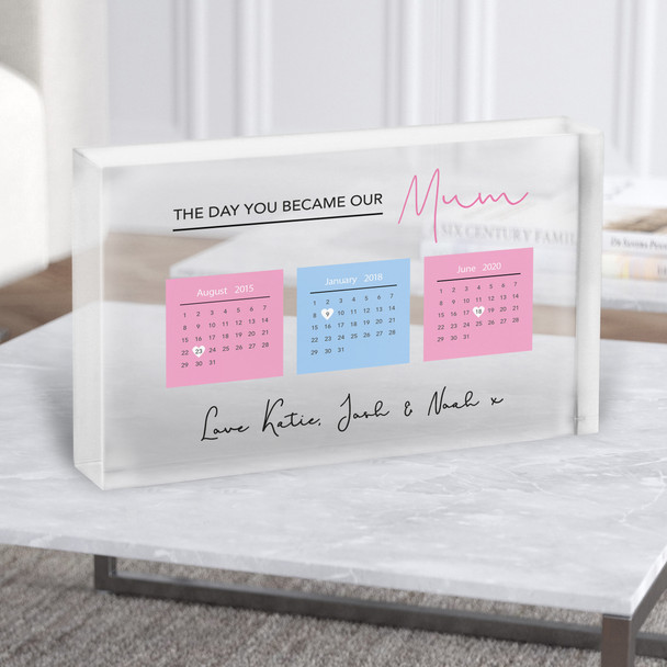 Minimal Day You Became Our Mum X3 Personalised Acrylic Block