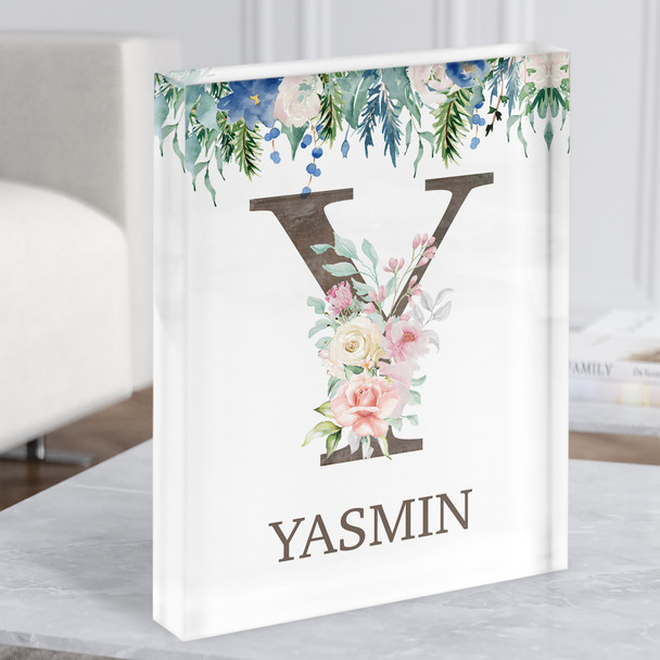 Floral Any Name Initial Y Personalised Acrylic Block