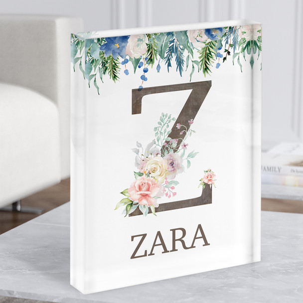 Floral Any Name Initial Z Personalised Acrylic Block