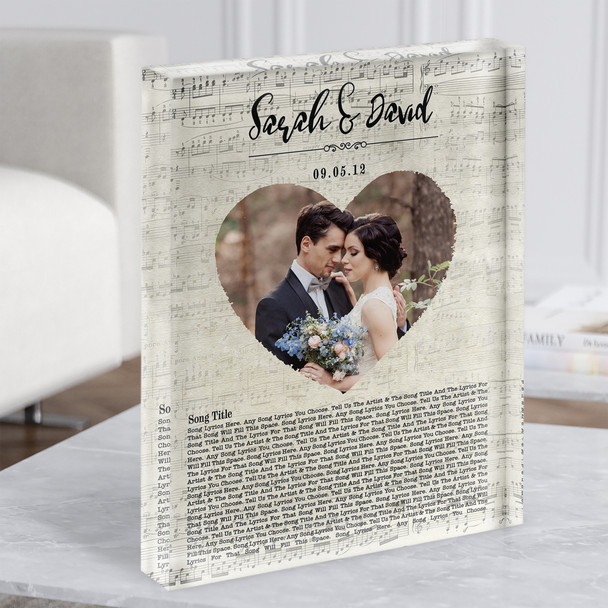 Heart Wedding Photo First Dance Script Names Date Any Song Lyric Acrylic Block