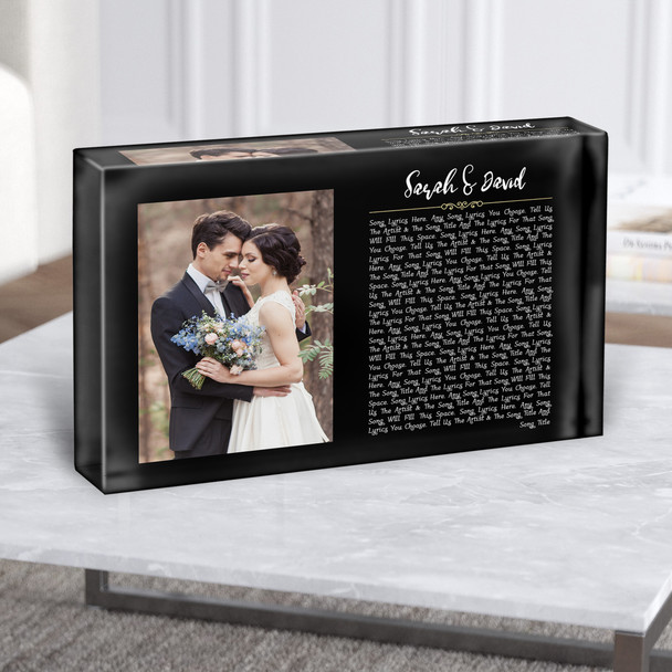 Black Landscape Script Rectangle Wedding Photo Any Song Lyric Acrylic Block