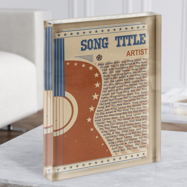 Country Western Festival Guitar Any Song Lyric Acrylic Block