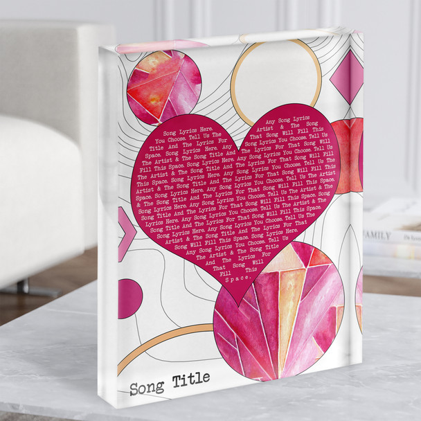 Abstract Pink Heart & Circles Any Song Lyric Acrylic Block