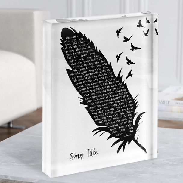 Black & White Feather & Birds Any Song Lyric Acrylic Block