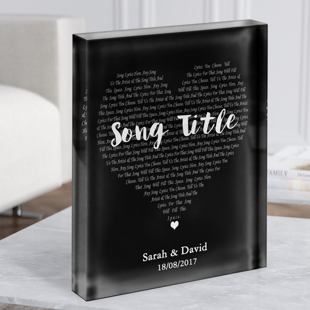 Simple Heart Black & White Any Song Lyric Acrylic Block