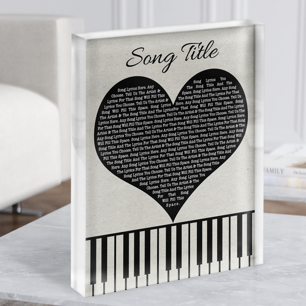 Black Heart & Piano Keys Any Song Lyric Acrylic Block
