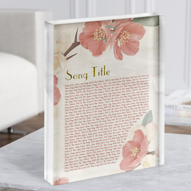 Dusky Pink Floral Script Any Song Lyric Acrylic Block