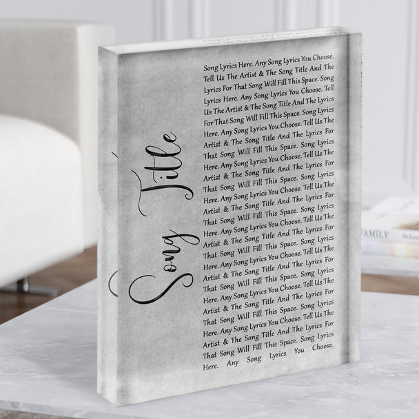 Grey Rustic Script Any Song Lyric Acrylic Block