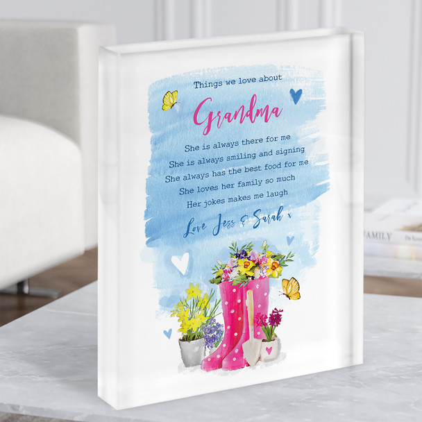 Things We Love About Grandma List Wellies Gardening Painted Gift Acrylic Block