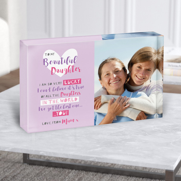 Beautiful Daughter Poem Photo Hearts Personalised Gift Acrylic Block