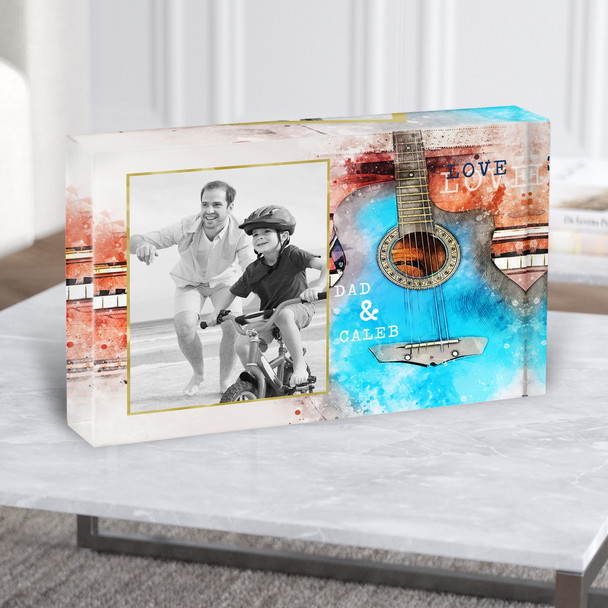 Me & Dad Grunge Guitar Photo Personalised Gift Acrylic Block